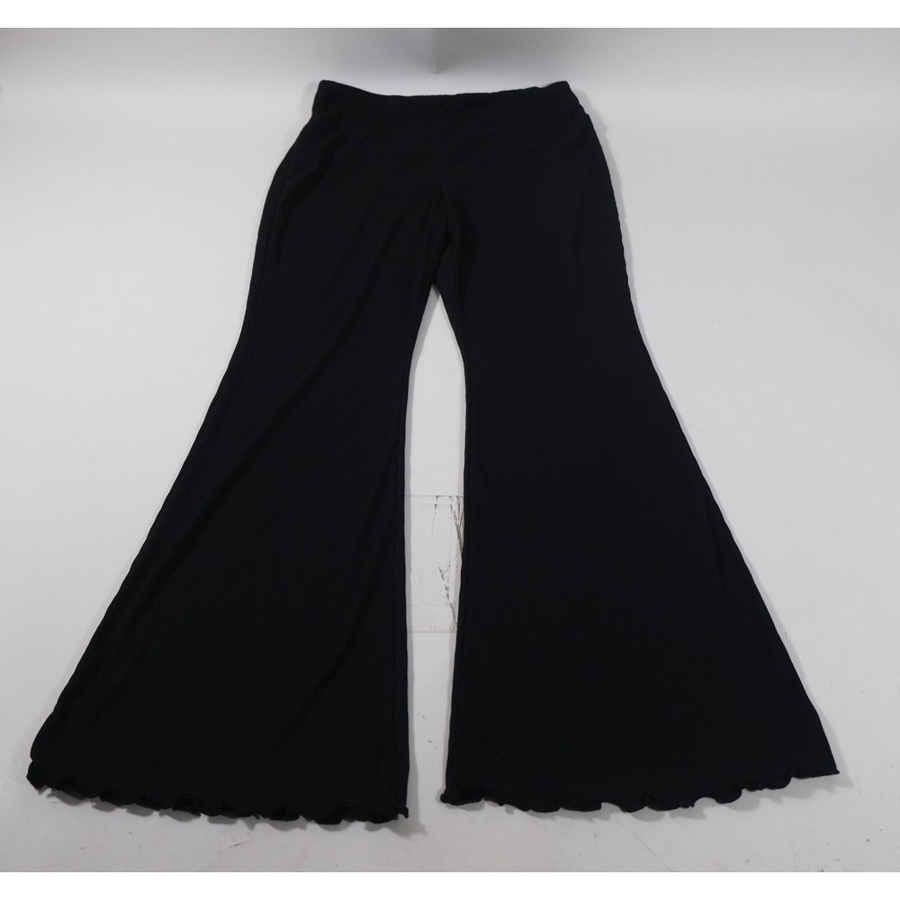 No Boundaries Pants Women L Black Ribbed Flare Leg Lettuce Edge Bell Bottoms
